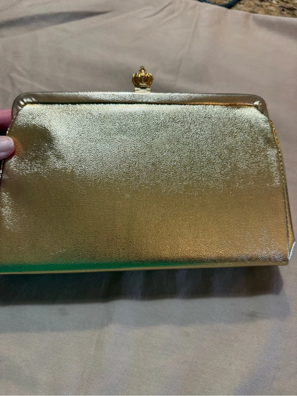 Vintage Gold Metallic Frame Clutch Handbag with Chain